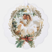 Gouden lijn-getrokken kerst krans foto ornament kaart (Voorkant)