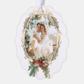 Gouden lijn-getrokken kerst krans foto ornament kaart (Links)