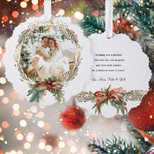 Gouden lijn-getrokken kerst krans foto ornament kaart