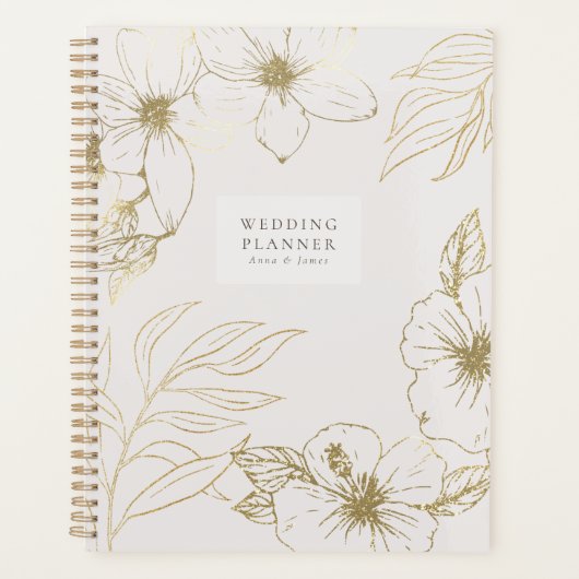Gouden lijn kunst bloemen bruiloft Planner (Voorkant)