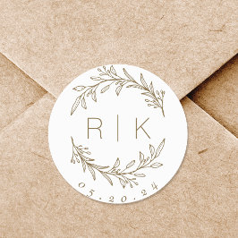 Gouden Lijn Kunst Botanische Krans Trouw Monogram Ronde Sticker