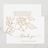 Gouden Lijn Kunst Magnolia Bloem Elegante Trouw Bedankkaart (Voorkant / Achterkant)