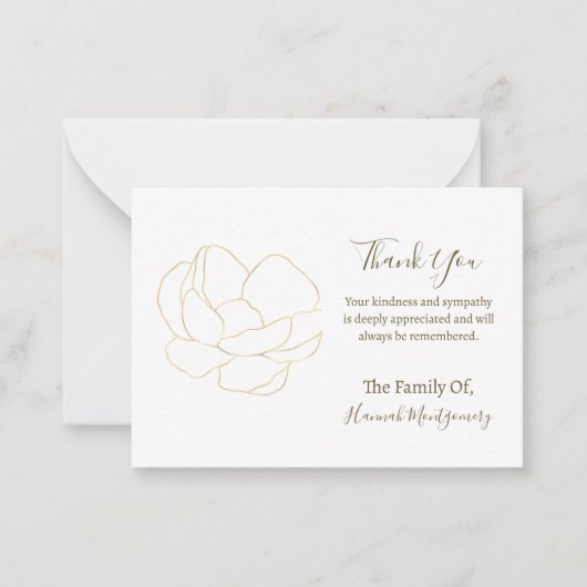 Gouden lijn Roos sympathie dank u kaart Notitiekaartje (Voorkant)