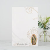 Gouden Lijn Rozen Onze Lieve Vrouw van Guadalupe Briefpapier (Staand voorkant)