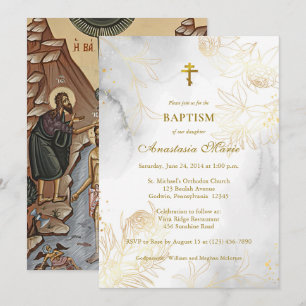 Gouden lijn tekening bloemen Orthodoxe Doop Kaart