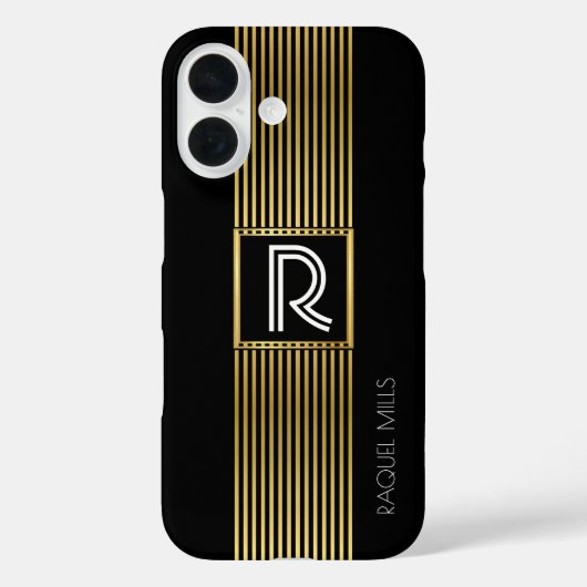 Gouden lijnen Monogram / monogram zwart Case-Mate iPhone Case (Achterkant)