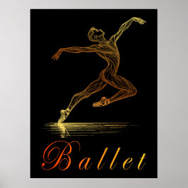 Gouden Lijnkunst Ballet Mannelijke Danser Illustra Poster