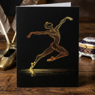 Gouden Lijnkunst Balletdanser Elegante Illustratie Bedankkaart