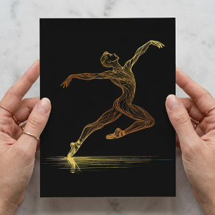 Gouden Lijnkunst Balletdanser Elegante Illustratie Briefkaart