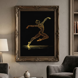 Gouden Lijnkunst Balletdanser Elegante Illustratie Foto Afdruk