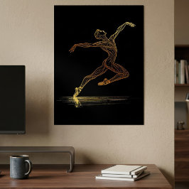 Gouden Lijnkunst Balletdanser Elegante Illustratie Poster