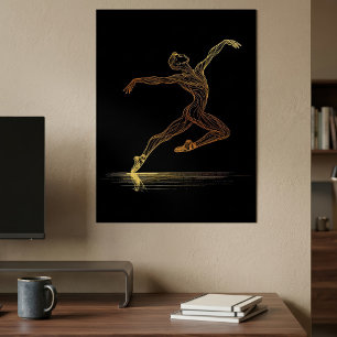 Gouden Lijnkunst Balletdanser Elegante Illustratie Poster