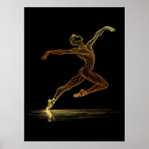 Gouden lijnkunst balletdanser Elegante Illustratie Poster