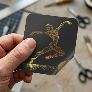 Gouden Lijnkunst Balletdanser Elegante Illustratie Vierkante Sticker