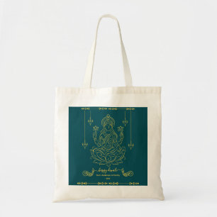 Gouden lijnkunst van Godin Lakshmi op Lotus Tote Bag