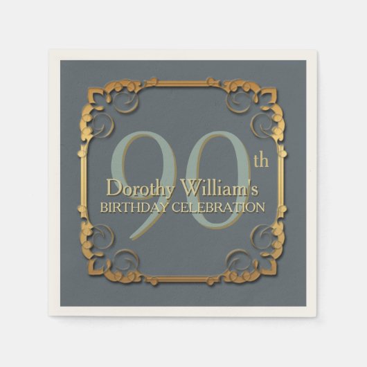Gouden Lijst 90e Verjaardag Feest Papieren servett Servet (Voorkant)