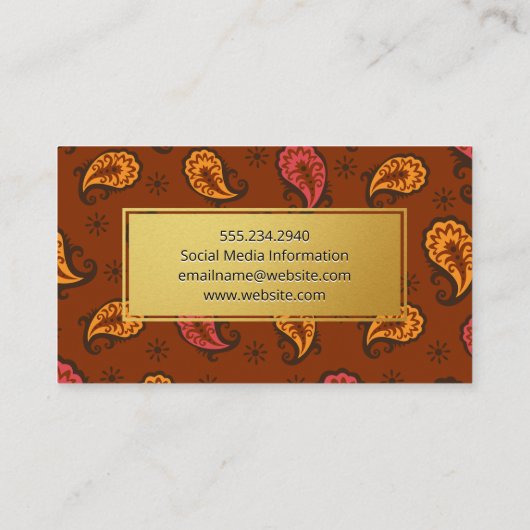 Gouden lijst artistiek paisley visitekaartje (Achterkant)