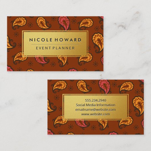 Gouden lijst artistiek paisley visitekaartje (Voorkant / Achterkant)