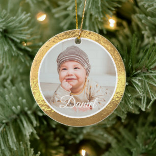 gouden lijst baby's eerste kerst keramisch ornament
