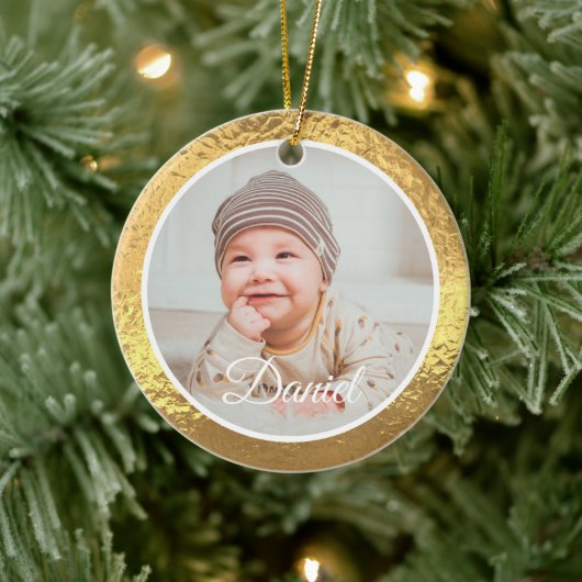 gouden lijst baby's eerste kerst keramisch ornament (Boom)