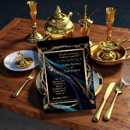  gouden lijst blauwgroen blauw zwart bruiloft kaart