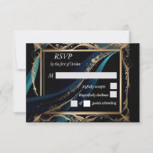 gouden lijst blauwgroen blauw zwart bruiloft RSVP kaartje (Voorkant)