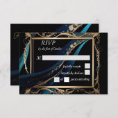  gouden lijst blauwgroen blauw zwart bruiloft RSVP kaartje