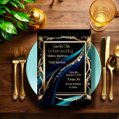 gouden lijst blauwgroen blauw zwart bruiloft save the date