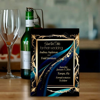  gouden lijst blauwgroen blauw zwart bruiloft save the date