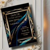 gouden lijst blauwgroen blauw zwart bruiloft save the date