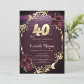 Gouden Lijst Bourgondische Rozen 40e verjaardag Kaart (Staand voorkant)