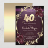 Gouden Lijst Bourgondische Rozen 40e verjaardag Kaart (Voorkant / Achterkant)