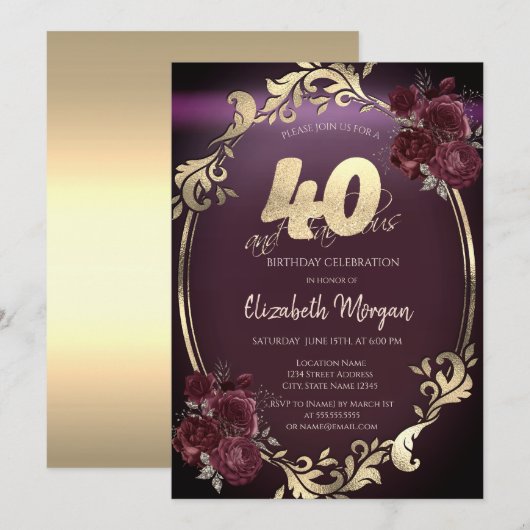 Gouden Lijst Bourgondische Rozen 40e verjaardag Kaart (Voorkant / Achterkant)