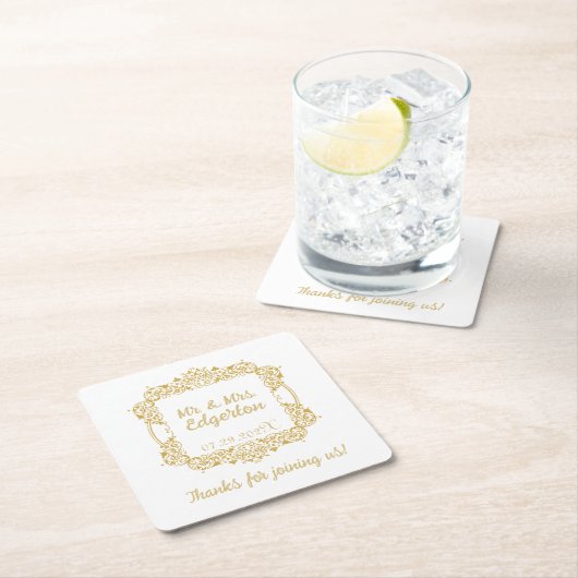  gouden Lijst bruiloft gepersonaliseerd Kartonnen Onderzetters (Insitu)