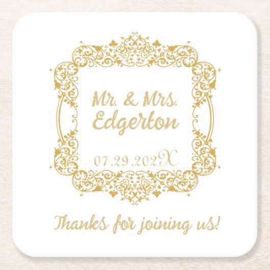  gouden Lijst bruiloft gepersonaliseerd Kartonnen Onderzetters (Voorkant)