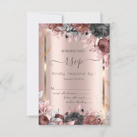 Gouden lijst chic rozen 16 RSVP Kaart (Voorkant)