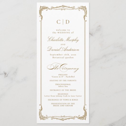 Gouden Lijst Classic Script bruiloft programma (Voorkant)