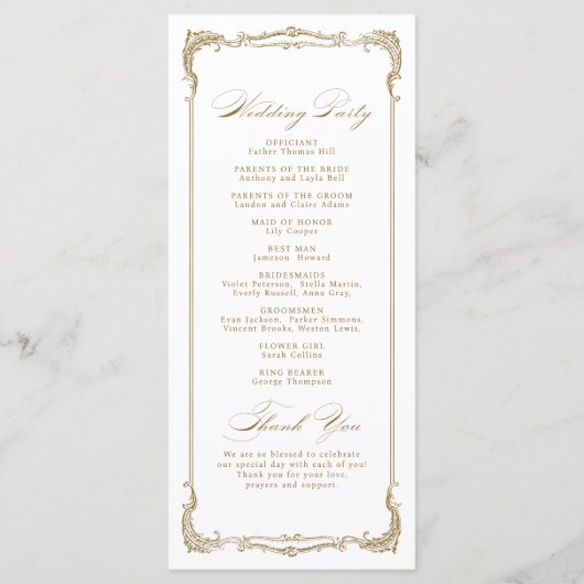 Gouden  Lijst Classic Script bruiloft programma (Achterkant)