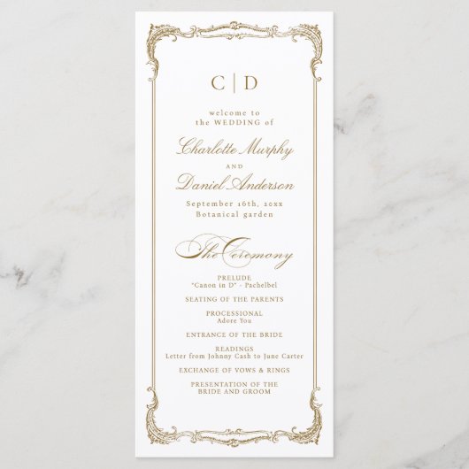 Gouden Lijst Classic Script bruiloft programma (Voorkant)