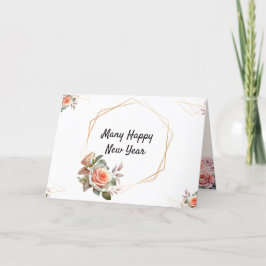 Gouden lijst, elegante bloemige gevouwen nieuwjaar bedankkaart