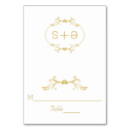 Gouden lijst en initialen bruiloft gevouwen escort kaart