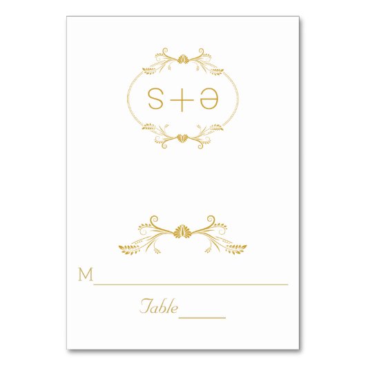 Gouden lijst en initialen bruiloft gevouwen escort kaart (Voorkant)