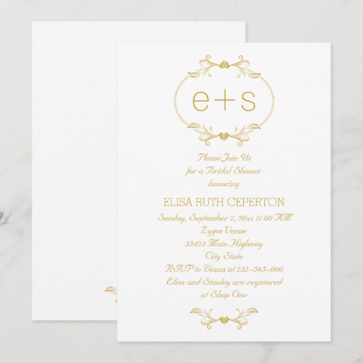 Gouden lijst en monogram bruiloft vrijgezellenfees kaart (Voorkant / Achterkant)