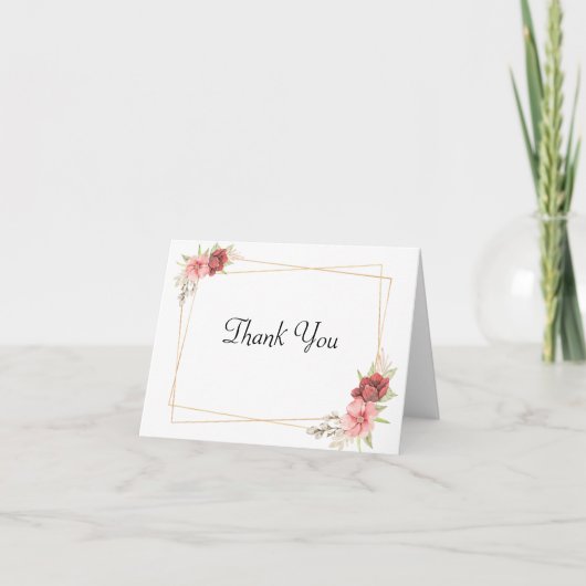 Gouden lijst en roze bloemen bedankkaartjes bedankkaart (Voorkant)