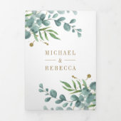 Gouden Lijst Eucalyptus Bladeren Fotocollage Huwel Drieluik Uitnodiging (Cover)