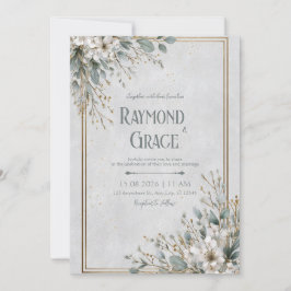 Gouden lijst Eucalyptus Witte Bloesem Bruiloft Kaart
