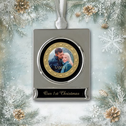 Gouden Lijst Foto Eerste Kerst Keepsake Verzilverd Banner Ornament