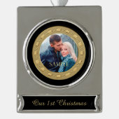 Gouden Lijst Foto Eerste Kerst Keepsake Verzilverd Banner Ornament (Voorkant)