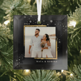 Gouden lijst foto Kerstvakantie Glas Ornament
