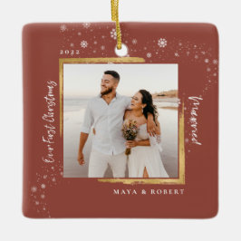 Gouden lijst foto Ons eerste kerstfeest getrouwd   Keramisch Ornament